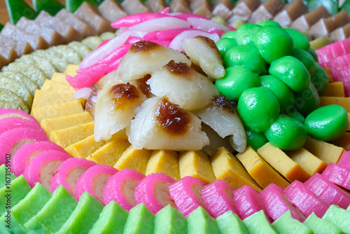 Jajan Pasar, mix of traditional Indonesian cakes, close up
