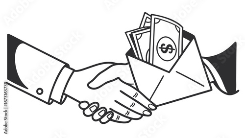 Bribery Handshake with Money in Envelope - Illegal Payment Concept
