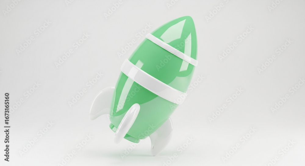 Obraz premium Stylized 3D rocket ship in pastel tones with shiny surfaces
