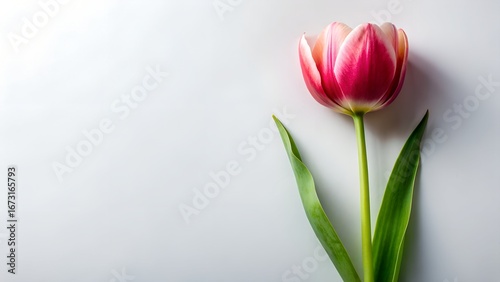 Vibrant red tulip bloom isolated with soft light and ample negative space
