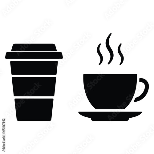 Two Coffee Cups Silhouette Graphic Design Representing Hot Drinks and Coffee to Go Concept for Cafes and Restaurants