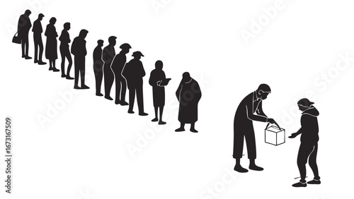 People queuing for aid distribution. Social assistance, charity, and community support concept illustration.