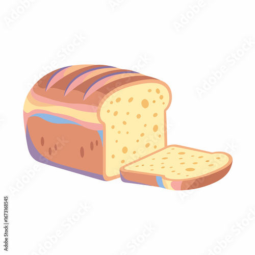Freshly Baked Loaf of Bread with a Single Slice Cartoon Illustration.