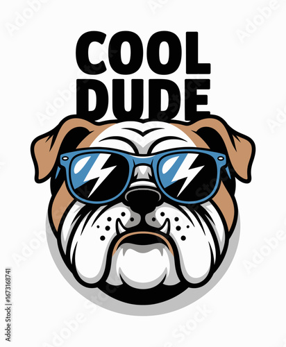 Capture attention with this bold illustration of a bulldog in sunglasses, designed to appeal to a hip audience looking for unique graphics for t-shirts and merchandise.
