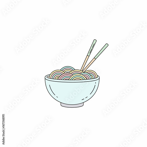 Pastel Rainbow Noodles in a Light Blue Bowl with Chopsticks.