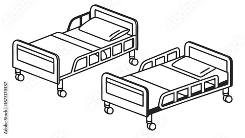 Medical Hospital Beds Isometric Line Art Illustration