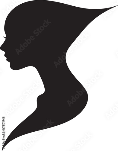 Elegant Silhouette of a Woman's Profile Evokes Graceful Femininity and Timeless Beauty with a Modern Flair in Minimalist Design