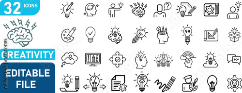 Collection of hand drawn icons representing creativity and ideas