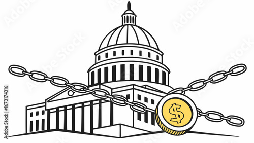 Capitol Building Chained by Money: Symbol of Financial Influence, Political Control & Lobbying