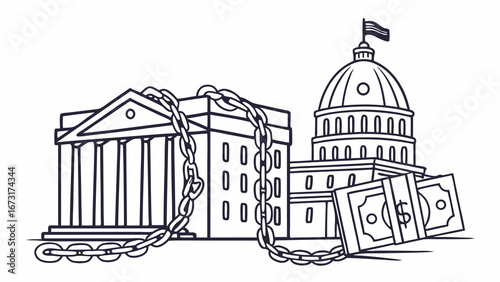 Government and Financial Institutions Chained: Political Economy & Money Influence Concept