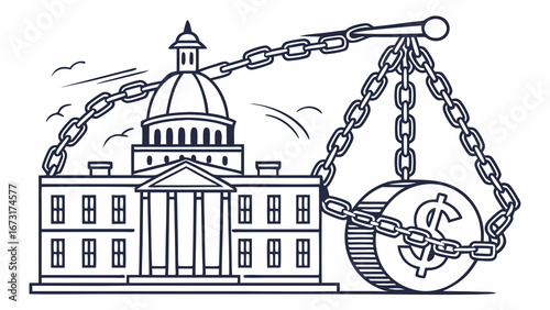 Political Finance Control: Government Building Chained to Dollar Coin