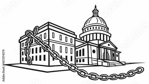 Chained Government Building: Political Restriction, Control, and Limited Freedom Concept