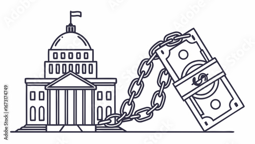 Money's Grip on Government: Political Funding & Economic Influence Concept Line Art Illustration