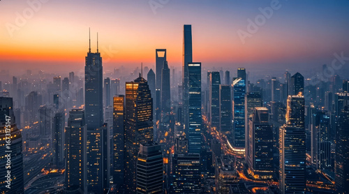 Wallpaper Mural Shanghai Sunset City Skyline, Pudong Bustling Urban Architecture Torontodigital.ca