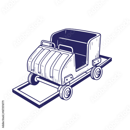 Cartoon illustration of a roller coaster car isolated on a white background ready for a fun ride.