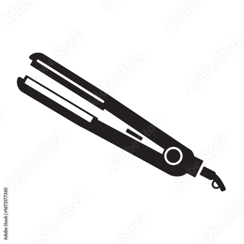 black and white silhouette of a hair straightener vector on a white background
