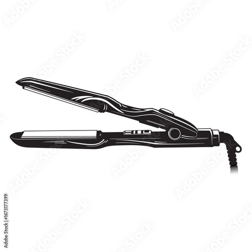 black and white silhouette of a hair straightener vector on a white background