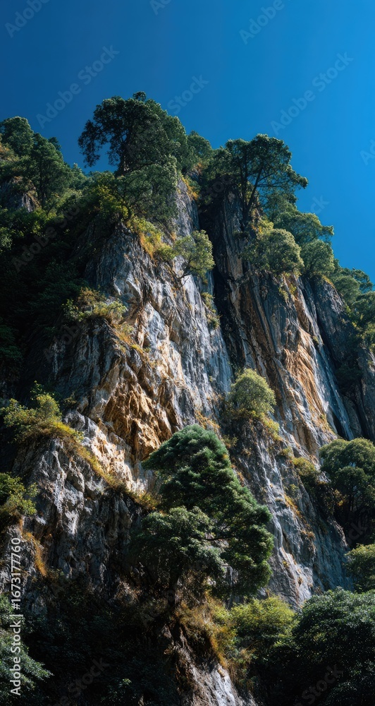 Obraz premium Steep mountain face with lush vegetation