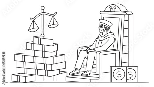 Legal System Corruption Concept: Judge, Money, and Scales of Justice