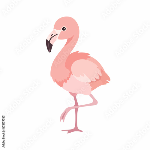 Cute Pink Flamingo in Profile Pose Cartoon Style.