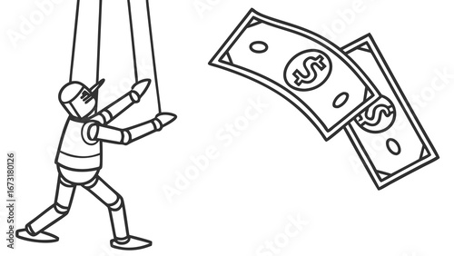 Financial Influence: Puppet on Strings and Floating Money Illustration