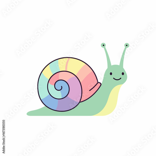 Adorable Cartoon Snail with Rainbow Swirl Shell and Friendly Expression.