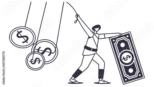 Financial Protection Strategy: Person Shielding from Swinging Dollar Coins with a Dollar Bill