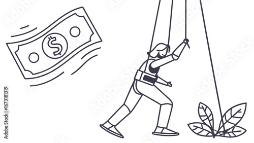 Financial Control: Person as Puppet on Strings Driven by Money, Economic Influence Concept