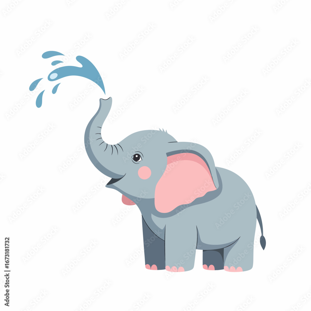 Obraz premium Adorable cartoon baby elephant spraying water from its trunk with joy.