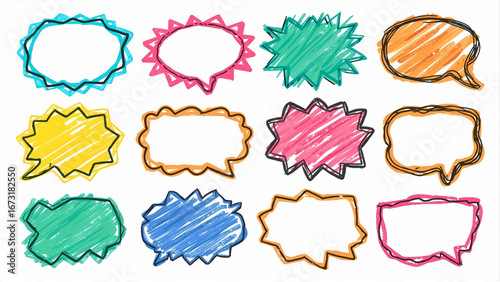 Hand Drawn Colorful Comic Style Speech Bubbles