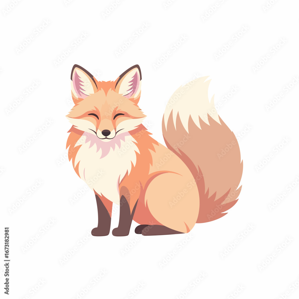 Obraz premium Cartoon Fox with Closed Eyes Orange Fur White Chest and Bushy Tail.