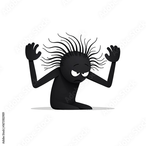 Depressed cartoon character with arms raised, embodying sadness, frustration, and despair in a dramatic visual representation of emotional struggle