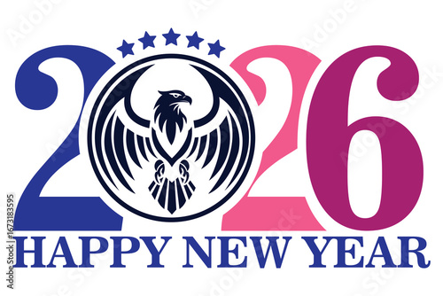 Minimalist Happy New Year 2026 Logo – Elegant Phoenix Emblem Vector Design