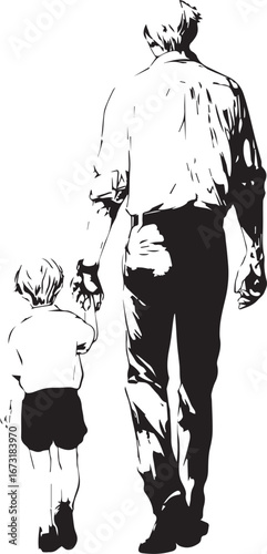 Generations Hand in Hand: An endearing moment of intergenerational connection as a father and child walk together. The image depicts a strong bond between a father and their child.