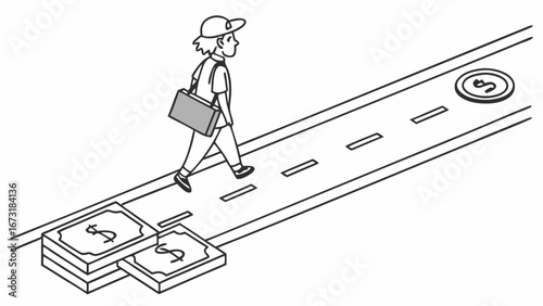 Financial Journey Illustration: Person Walking from Abundance to Scarcity