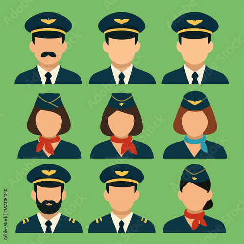 Illustration of diverse pilot and crew uniforms