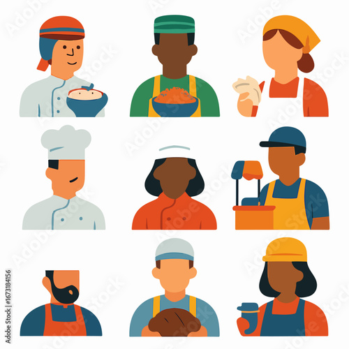 Diverse Chef and Food Service Staff Illustration