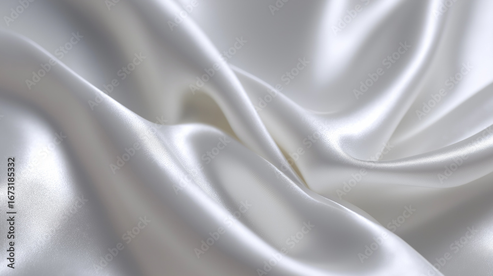 Fototapeta premium Close-up of smooth white satin fabric with elegant folds and soft highlights. 
