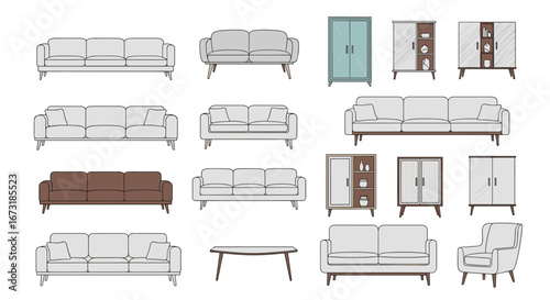 Modern furniture collection for elegant living spaces, including stylish sofas and cabinets, ideal for interior design