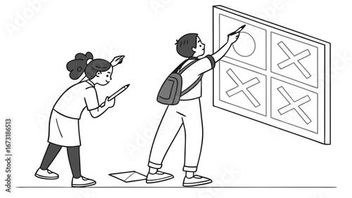 Students playing interactive game on smart board, education technology and digital learning concept