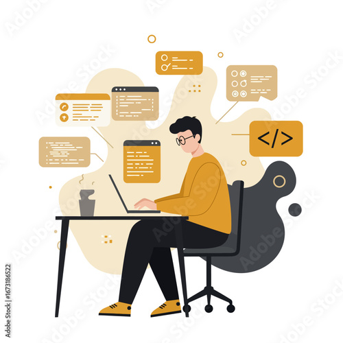Person Working on a Laptop, Coding.