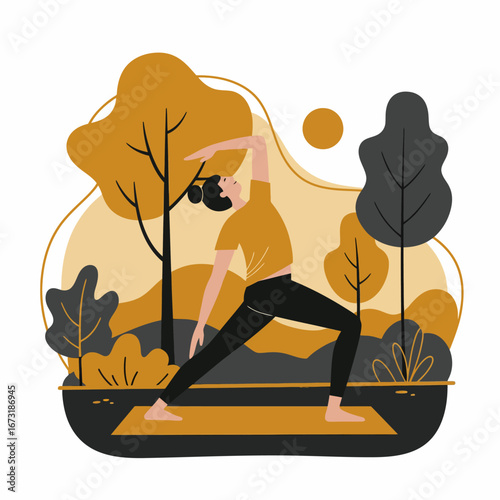 Woman Practicing Yoga Outdoors in a Park Setting.