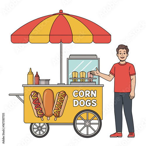 Street Food Cart Vector | Snack Stall Illustration | Mobile Food Vendor Icon Design