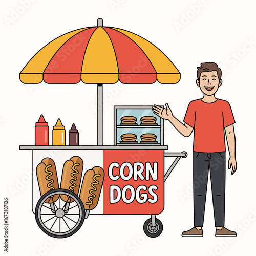 Street Food Cart Vector | Snack Stall Illustration | Mobile Food Vendor Icon Design