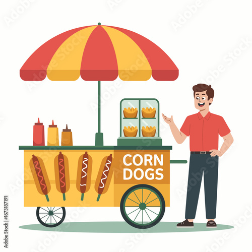 Street Food Cart Vector | Snack Stall Illustration | Mobile Food Vendor Icon Design