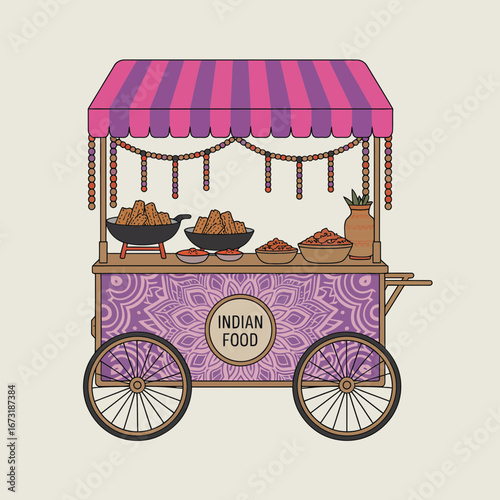 Street Food Cart Vector | Snack Stall Illustration | Mobile Food Vendor Icon Design