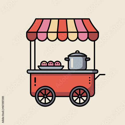 Street Food Cart Vector | Snack Stall Illustration | Mobile Food Vendor Icon Design