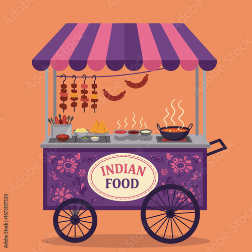 Street Food Cart Vector | Snack Stall Illustration | Mobile Food Vendor Icon Design