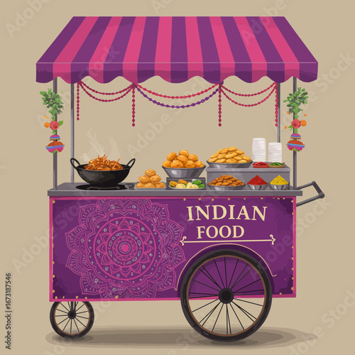 Street Food Cart Vector | Snack Stall Illustration | Mobile Food Vendor Icon Design