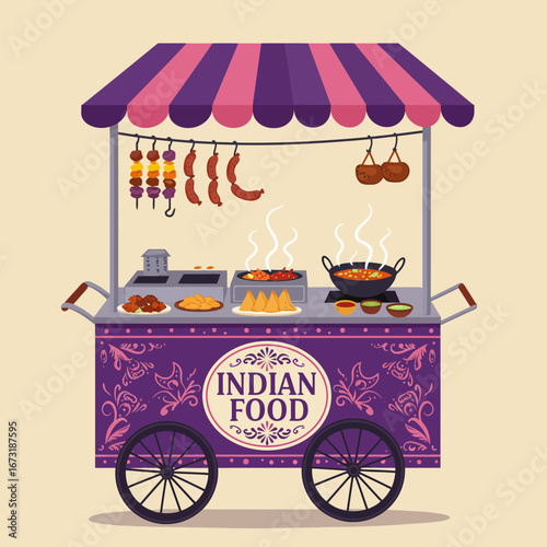 Street Food Cart Vector | Snack Stall Illustration | Mobile Food Vendor Icon Design